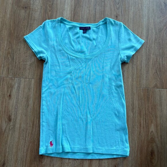 Ralph Lauren Short Sleeve Scoop Neck Shirt Blue Women’s Size M - Picture 2 of 7